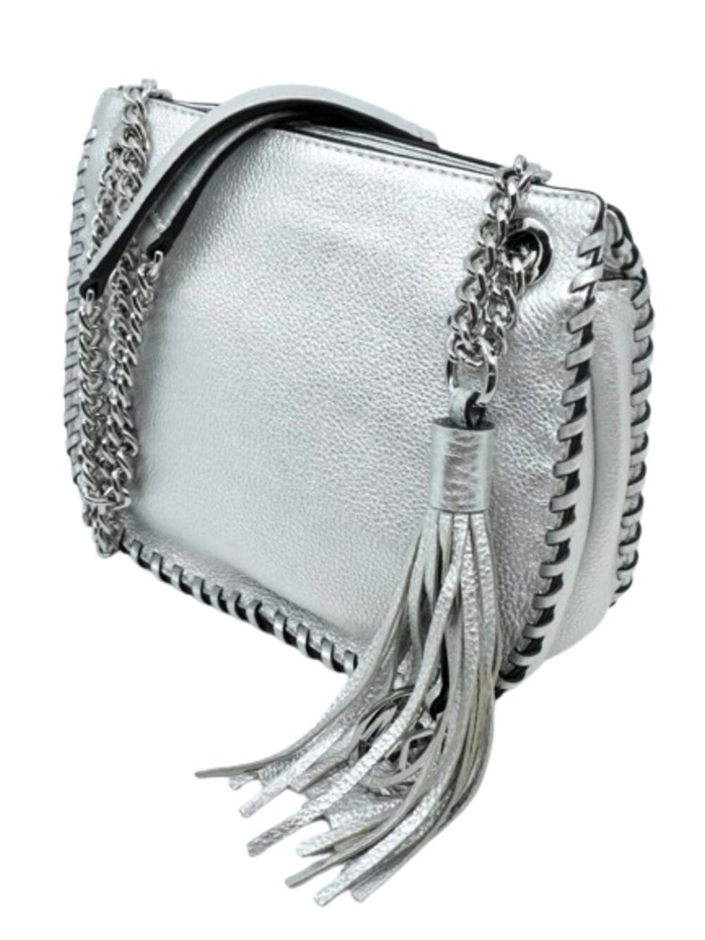 MICHAEL KORS~CHELSEA CHAIN Metallic Silver Pebbled Leather Crossbody Bag NWOT - Picture 2 of 6